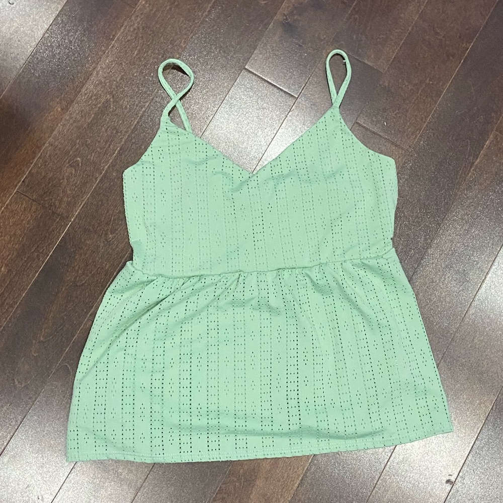 Vintage Y2K Mint Green Eyelet Babydoll Peplum Cami Tank Top